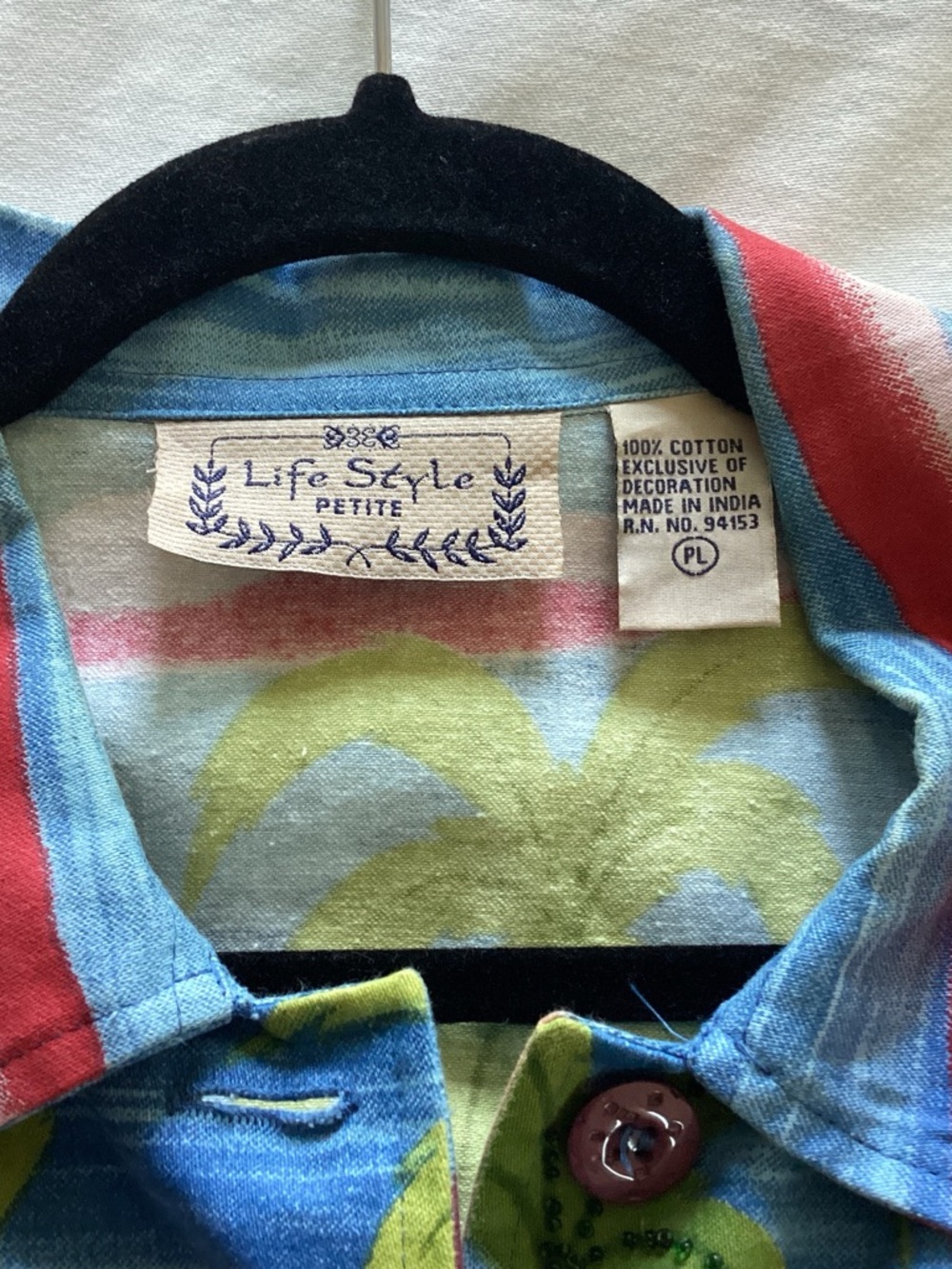 Tropical Palm Print Button-Up Jacket in Blue, Green, Pink Life Style Brand - Picture 4 of 9